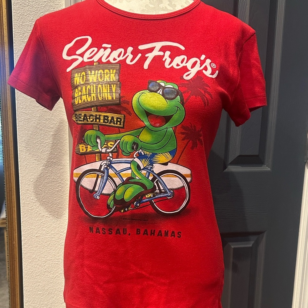 Senior Frogs T-Shirt Nassau Bahamas souvenir bar women’s sz XL EUC stretchy